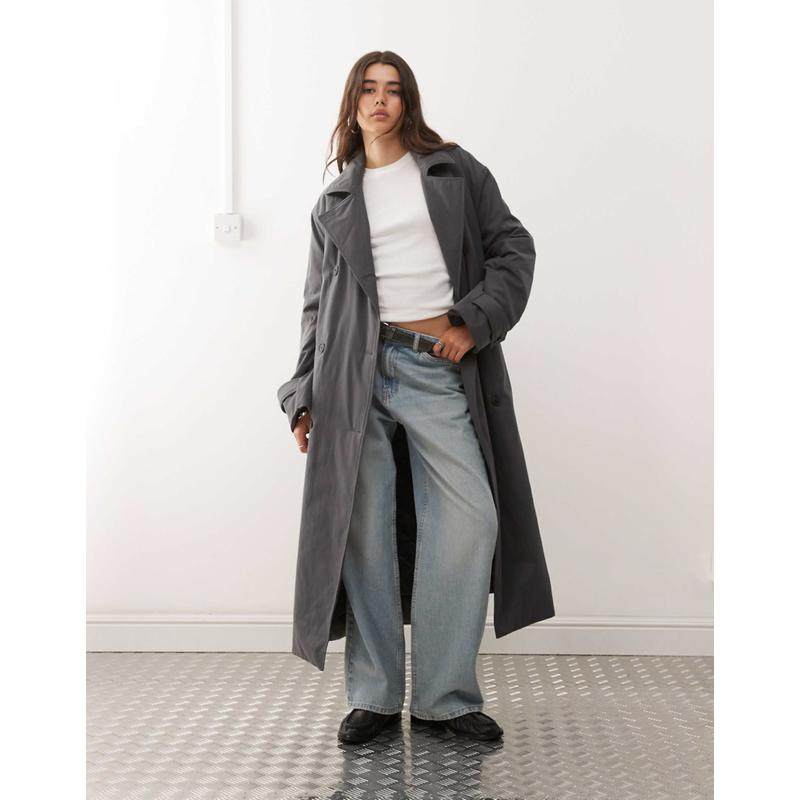 Weekday 女士 大衣 宽松款带里衬深灰风衣