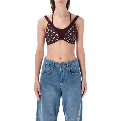 Marine Serre 女士 文胸 酒红色 Athleisure Moon Printed 法式