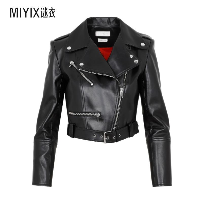 【春夏新品】AMQ Alexander McQueen女士 徽标皮夹克 迷衣时尚