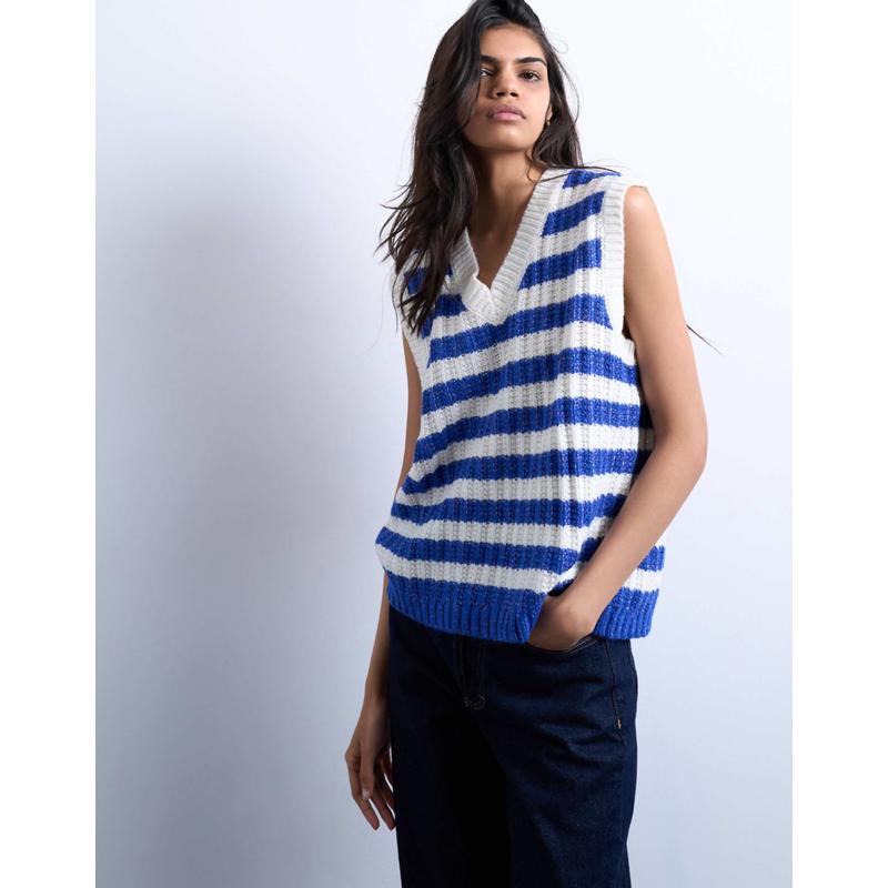 Topshop 女士 马甲 针织条纹复古背心(蓝色)