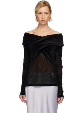 Anna Sui 女士 T恤 黑色 Velvet Mesh Off the Shoulder 上装