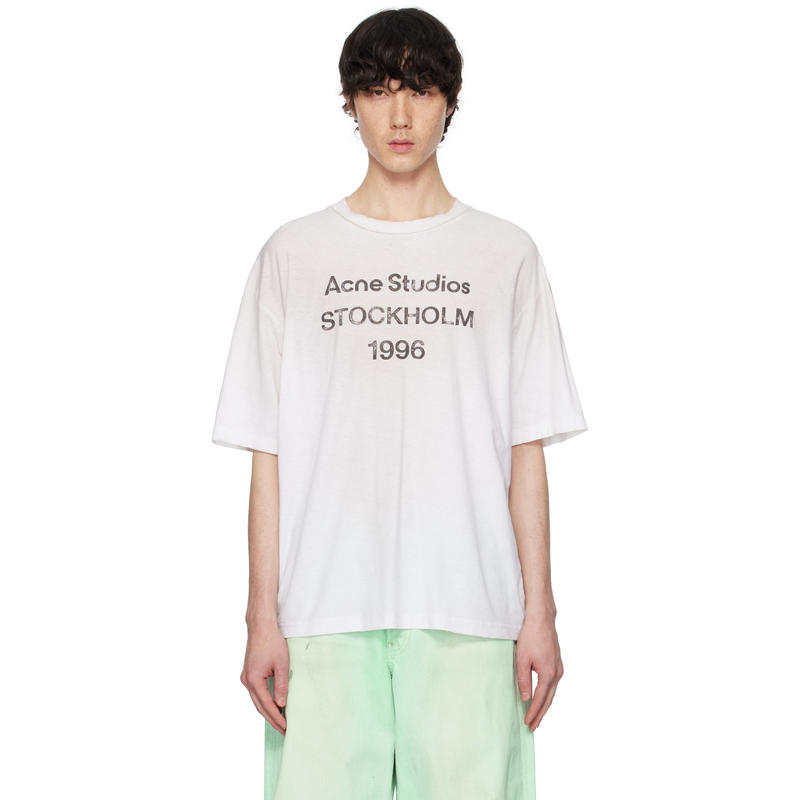 Acne Studios 男士 T恤 灰白色 Relaxed Fit Logo T 恤