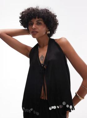 VRG GRL 女士 服装 spritz co-ord 珠片边背心上衣(黑色)