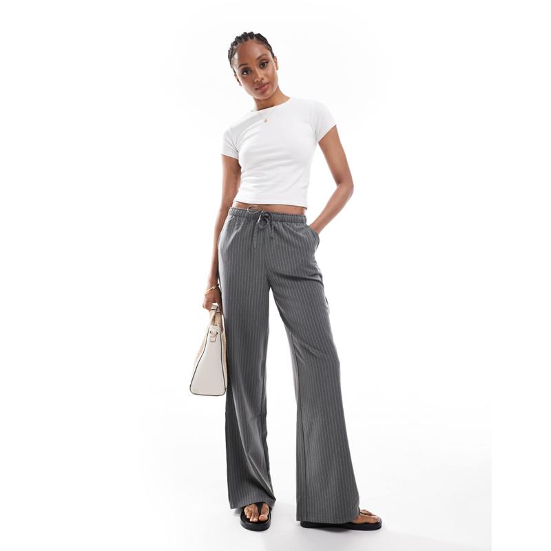 Stradivarius 女士 长裤 pull 长筒细条纹裤子(灰色)