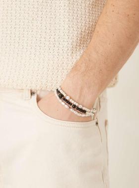 ASOS DESIGN 男士 手链 peal 设计人造珠饰手镯(三件套)(奶油色)