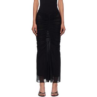 Mugler 穆勒 女士 中长裙 黑色 Ruched Mesh 半身裙