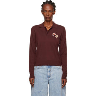 We11Done 女士 POLO衫 酒红色 Double Patched Knit Polo 衫