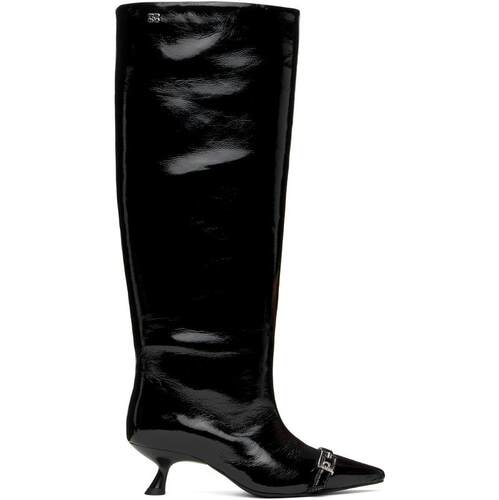 Ganni 甘尼 女士 长靴 黑色 Eyelets Slouchy High Shaft 高筒靴