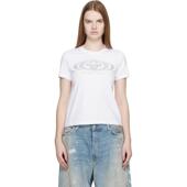 恤 白色 女士 Casablanca Logo T恤 Warped Crystal Fitted