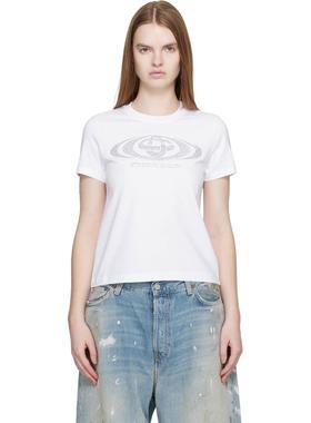 Casablanca 女士 T恤 白色 Crystal Warped Logo Fitted T 恤