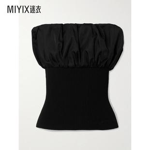 Ganni 女款 无肩带刺绣罗纹针织褶皱塔夫绸上衣 迷衣时尚