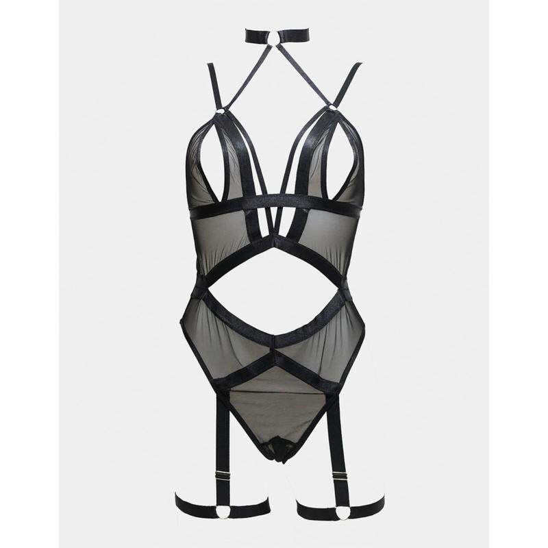 Ann Summers 女士 内衣 crotchless 阴影上衣(黑色)