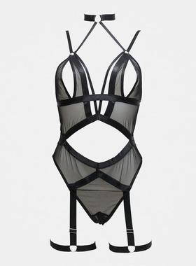 Ann Summers 女士 内衣 crotchless 阴影上衣(黑色)