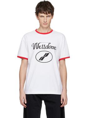 We11Done 男士 T恤 白色 Cursive Logo Fitted Ringer
