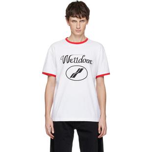 白色 T恤 Cursive Logo Ringer We11Done Fitted 男士