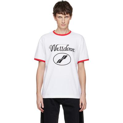 We11Done 男士 T恤 白色 Cursive Logo Fitted Ringer