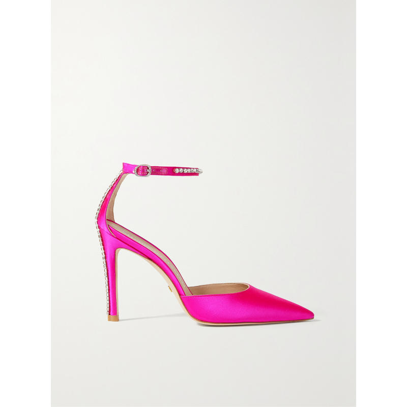 Stuart Weitzman 女士 高跟鞋 迷人水晶装饰绸缎浅口鞋