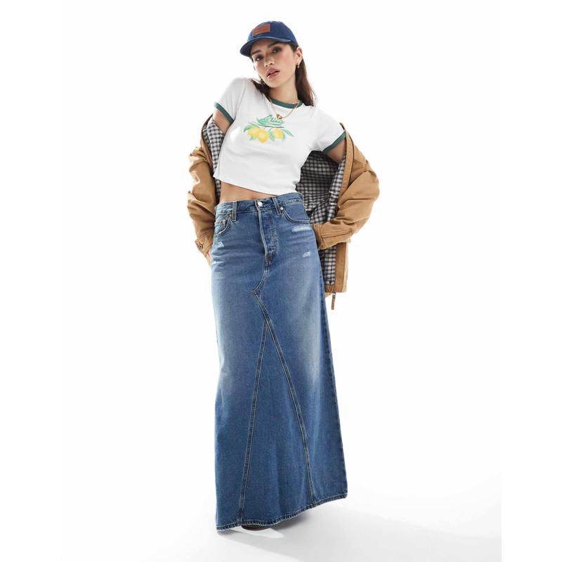 Levi's 女士 中长裙 icon 牛仔蓝色中长半身裙