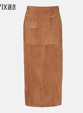 RIXO 女款Edwina 高腰绒面革长款半身裙 迷衣时尚