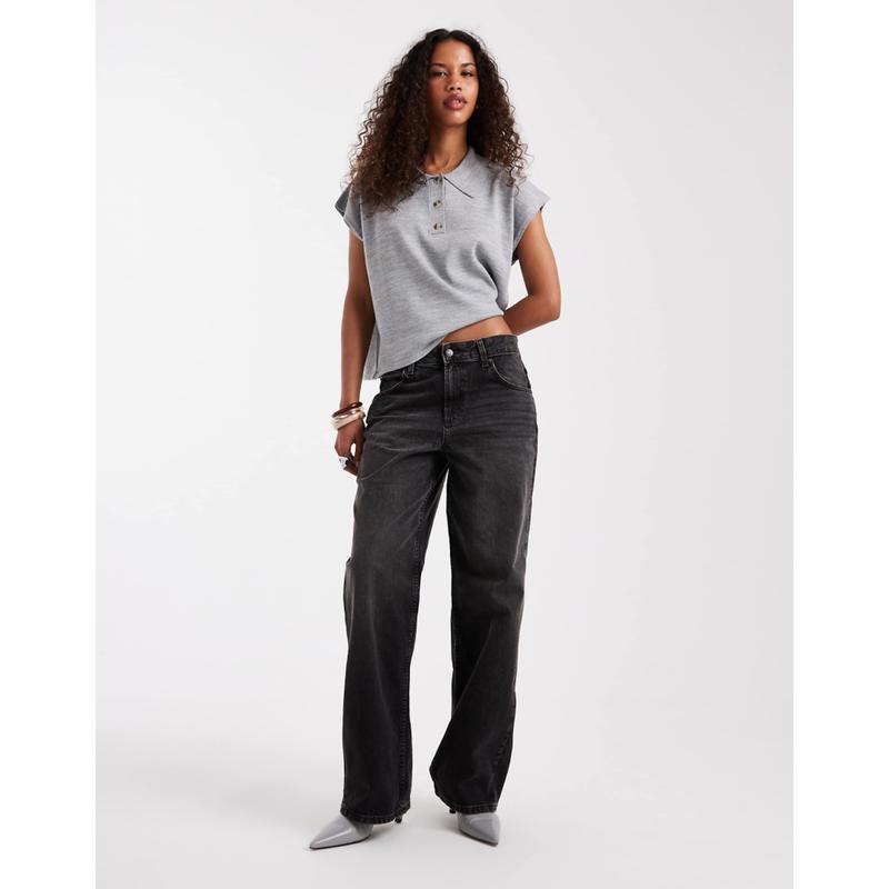 ASOS DESIGN 女士 牛仔长裤 设计低腰宽松水洗黑色牛仔裤