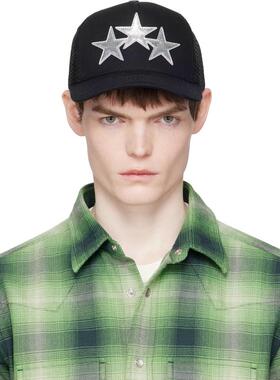 Amiri 埃米尔 男士 棒球帽 黑色 Metallic 3 Star 卡车司机帽