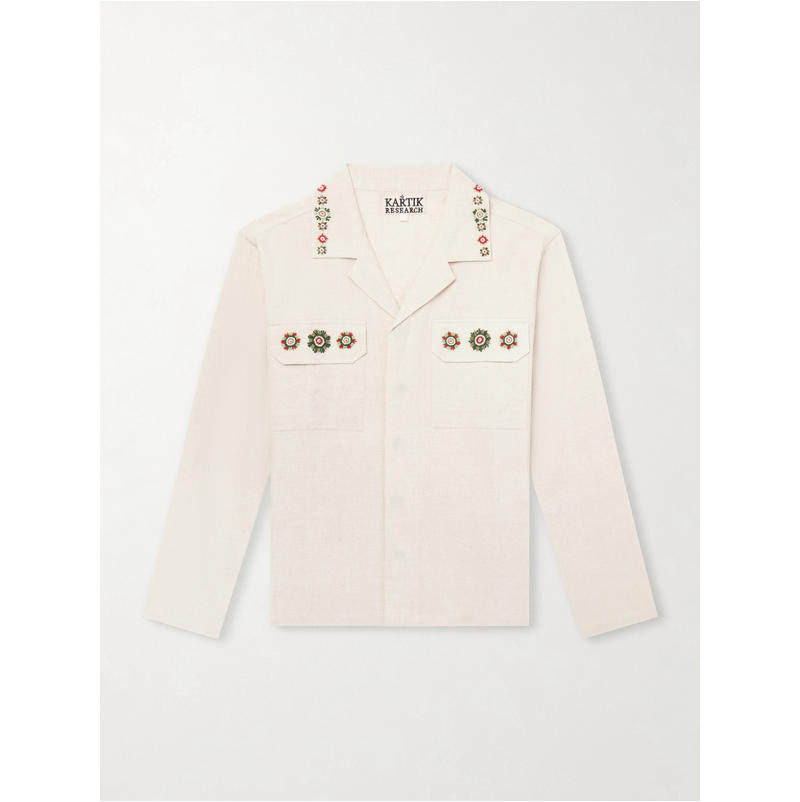 Kartik Research 男士 FW26 衬衫 Surya Camp-Collar 刺绣棉质