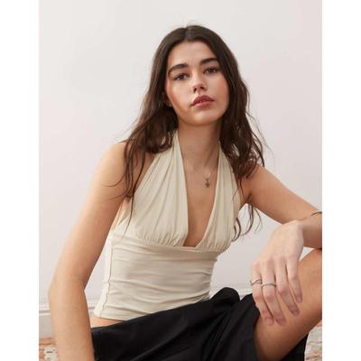 Collusion 女士 上衣 铜氨纤维长款紧身挂脖上衣(奶油色)