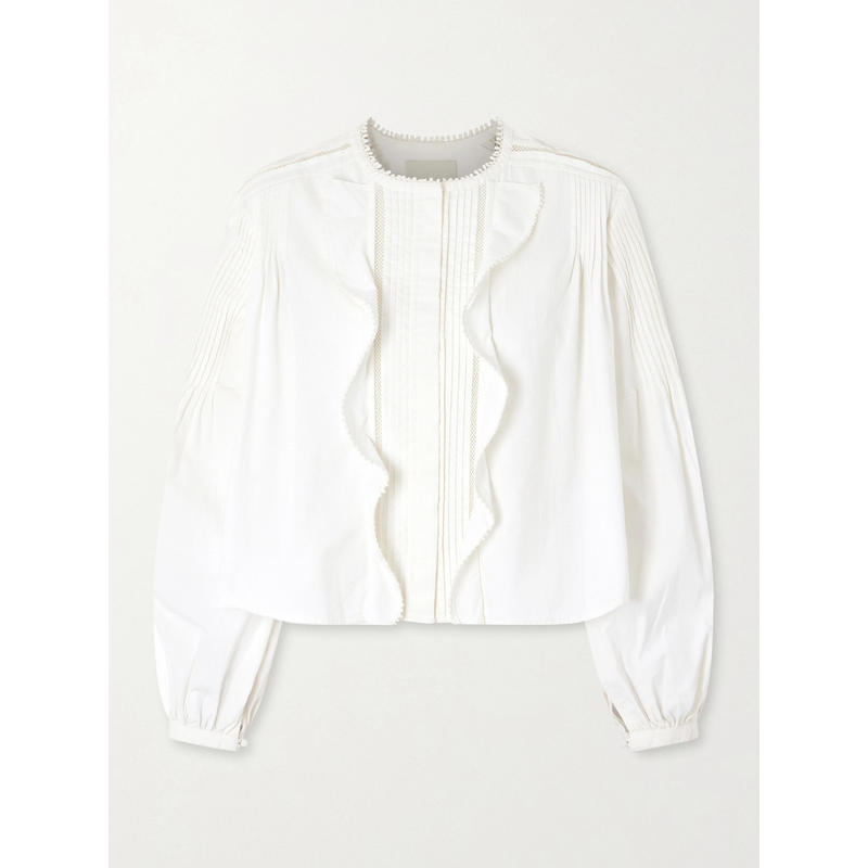 isabel marant 女士 SS26 衬衫 蕾丝边荷叶边细褶棉质府绸衫