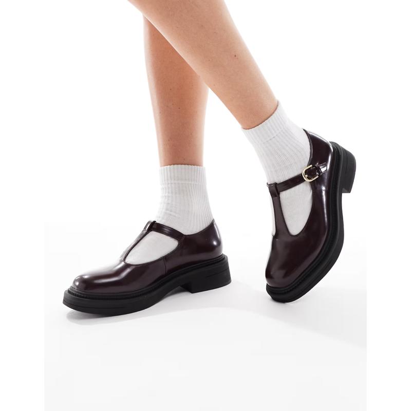 London Rebel 女士 鞋靴 Sophia 粗跟玛丽珍酒红色鞋靴