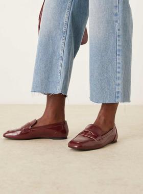 ASOS DESIGN 女士 乐福鞋 Malta 设计宽版酒红色乐福鞋