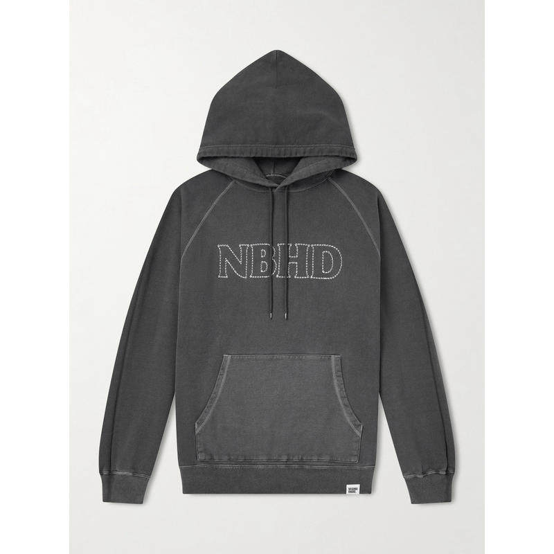 NEIGHBORHOOD 男士 SS26 卫衣 Logo刺绣颜料染色棉针织连帽衫
