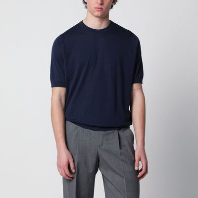 John Smedley 男士 SS26 T恤 FRENCH KEMPTON 海军蓝棉质毛衣