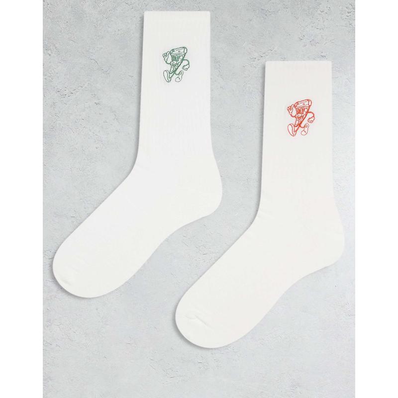 ASOS DESIGN 男士 袜子 pizza 设计图形多晶石袜子(2件套)