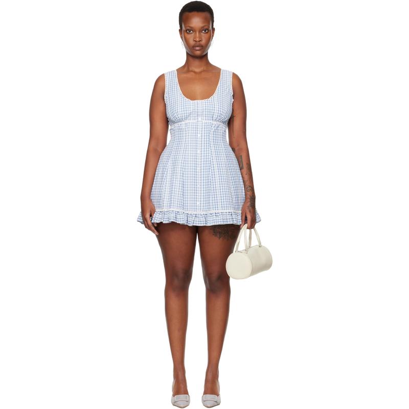 Danielle Guizio 女士 中长连衣裙 蓝色 Anica Gingham 连衣裙