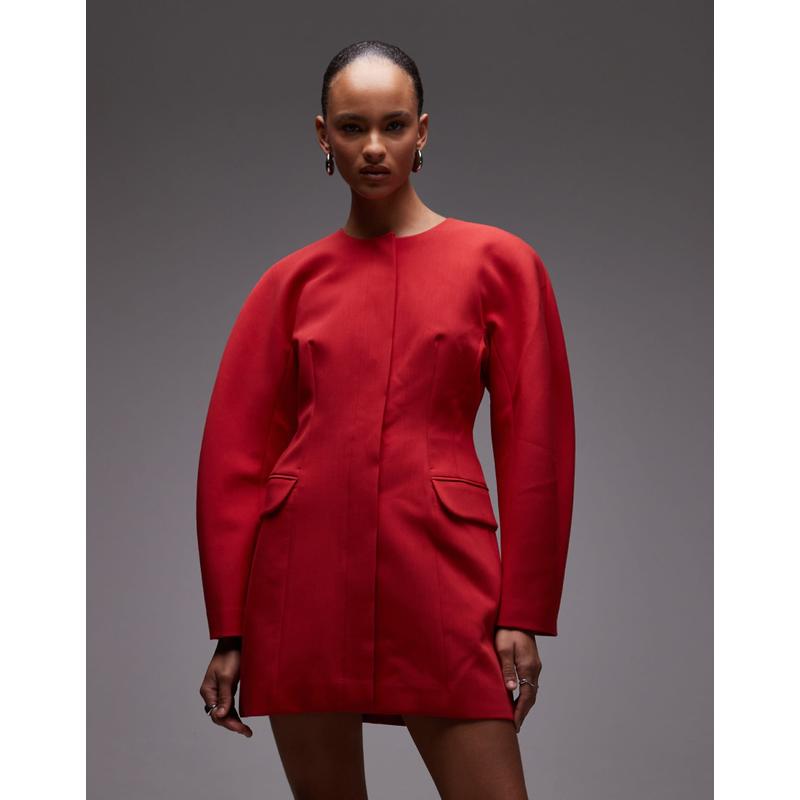 ASOS DESIGN 女士 西装外套 statement 设计茧形袖西装红色连衣裙