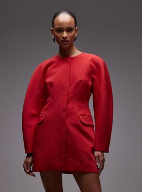 ASOS DESIGN 女士 西装外套 statement 设计茧形袖西装红色连衣裙