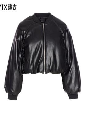 【秋冬新品】Pinko Closure 黑色短款前拉链女士短夹克(Ecoleathe