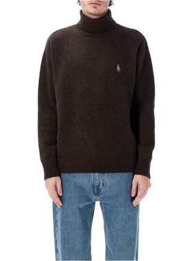 Sporty  Rich 男士 FW25 毛衣 Rich 运动羊毛巧克力色高领上衣