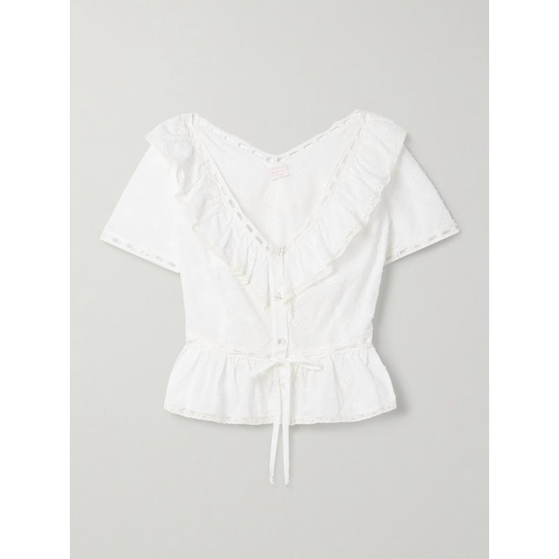 LORETTA CAPONI 女士 上衣 Giannella 蕾丝边英格兰刺绣棉纱衫