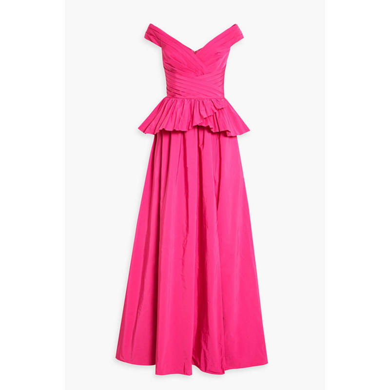 Marchesa Notte 女士 礼服 露肩褶裥荷叶边塔夫绸礼服