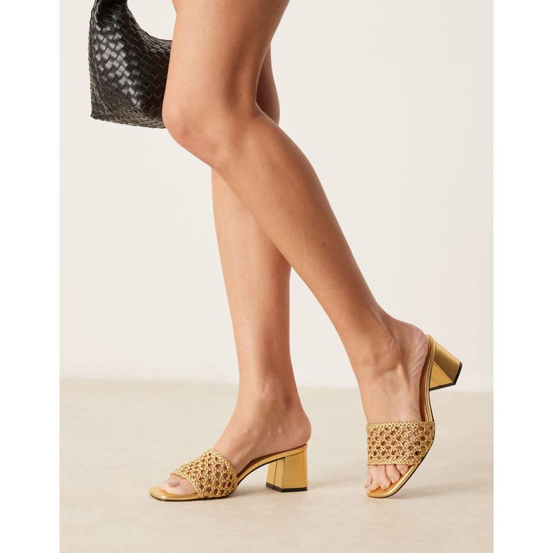 ASOS DESIGN 女士 凉鞋 设计宽版蜂窝状编织中跟金色凉拖