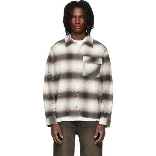 Represent 男士 衬衫 白色  棕色 All Over Initial Flannel