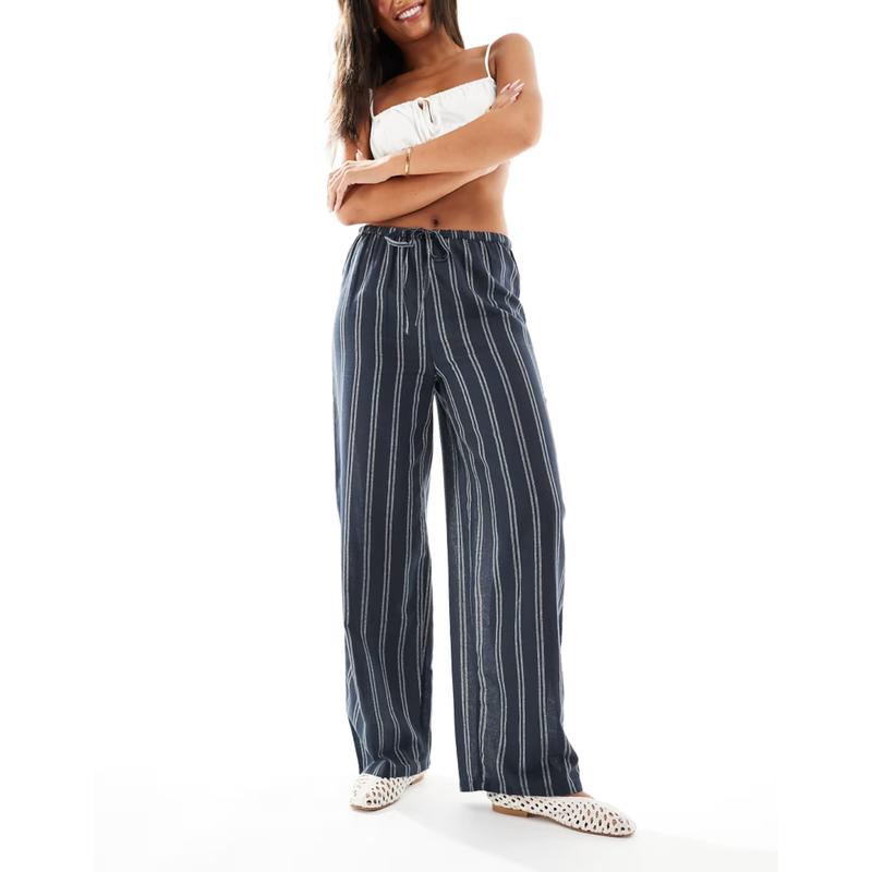 New Look 女士 长裤 阔腿条纹裤子(蓝色)