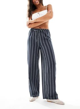 New Look 女士 长裤 阔腿条纹裤子(蓝色)