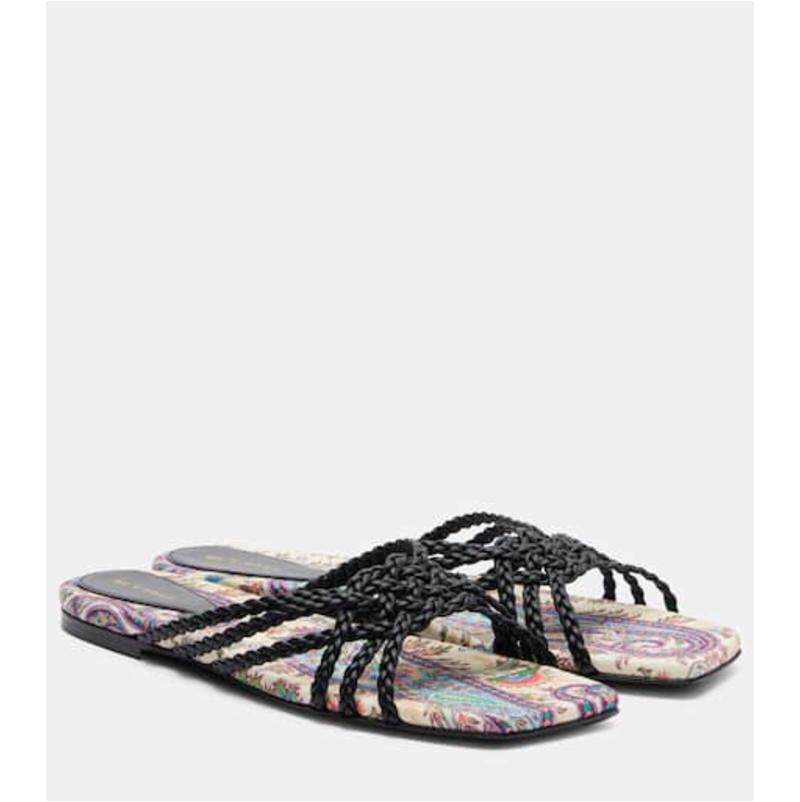 Etro 艾绰 女士 拖鞋 帆布饰边印花皮质凉拖