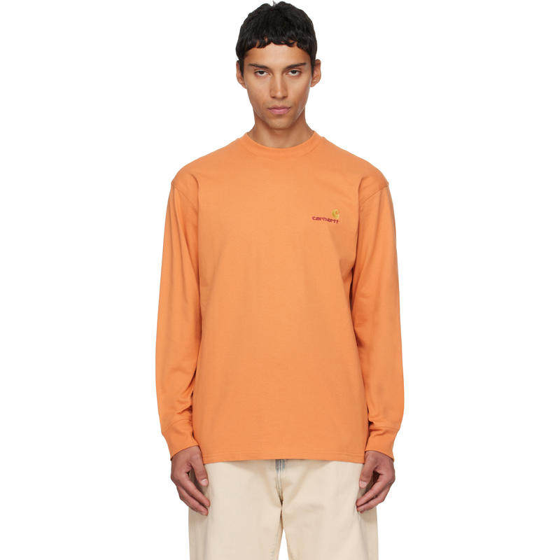 Carhartt WIP 卡哈特 男士 T恤 橙色 American Script 长袖