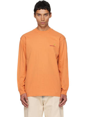 Carhartt WIP 卡哈特 男士 T恤 橙色 American Script 长袖