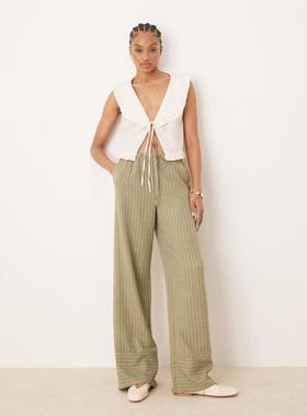 JDY Tall 女士 长裤 JDY 长筒绿色条纹阔腿裤