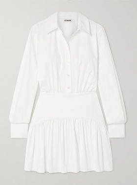 Staud 女士 短款连衣裙 Rocco 褶皱弹力棉质府绸迷你衬衫式连衣裙