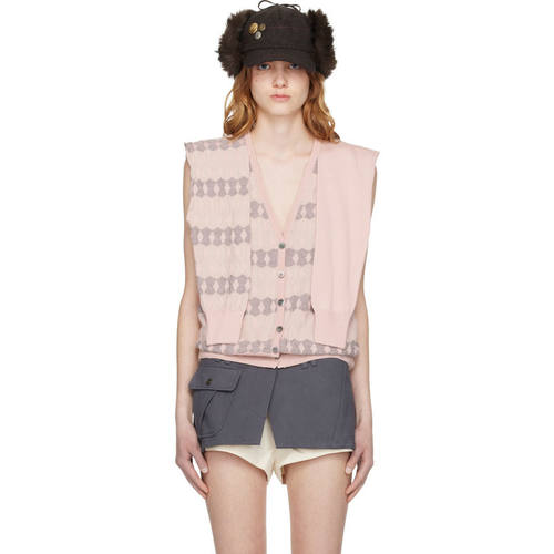 OPEN YY 女士 开衫 粉色 Jacquard Sleeve Layered Cardigan 马甲